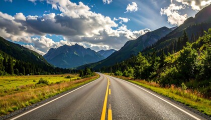 Naklejka premium Scenic mountain road under a partly cloudy sky