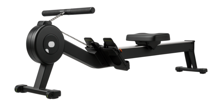 Chain-driven rowing machine with a textured handle for smooth operation