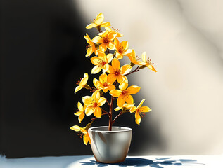 Chiaroscuro Elegance: Yellow Apricot Blossom Tet Vase