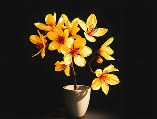 Chiaroscuro Elegance: Yellow Apricot Blossom Tet Vase