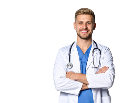 portrait of a smiling male doctor on a transparent background