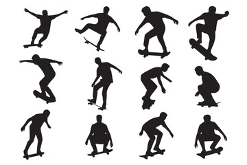black silhouette skateboarders vector illustration of twelve action packed skateboarding tricks for urban extreme sports