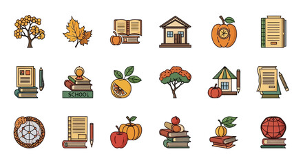 Vector Icons Set of Autumn Back to School Education Icon Set Collection. EPS Editable
