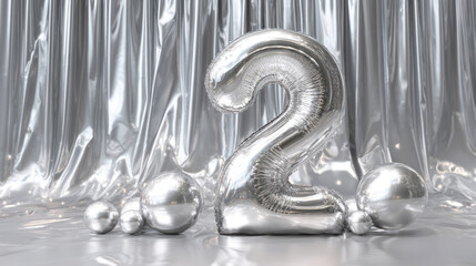 Happy 2th Birthday Greeting Background. 3D Rendering of Festive Celebration Number Decoration. Only the number 2, without inscriptions.