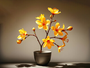 Chiaroscuro Elegance: Yellow Apricot Blossom Tet Vase
