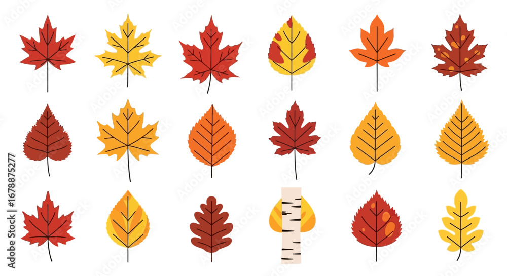 Aufkleber vector icons set of collection of colorful autumn leaves in various shapes and sizes. eps editable