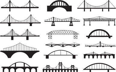 bridges vector collection 17 minimal outline icons suspension arch truss beam cable stayed engineering architecture