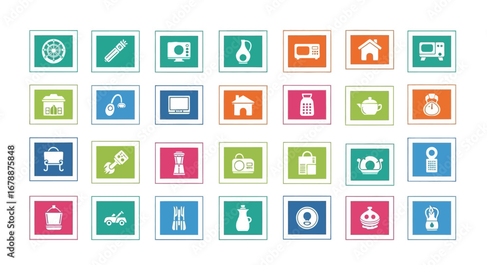 Poster vector icons set of colorful flat design icon set collection on white background. eps editable