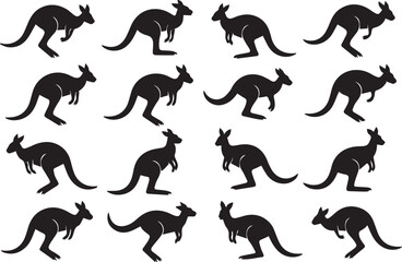 set of 15 kangaroo silhouettes in diverse poses vector design for wildlife illustration australia animal motion and posture