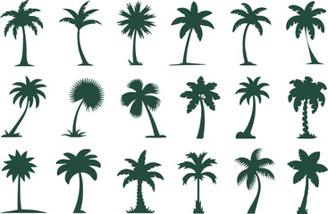 Fototapeta premium stylized palm tree silhouettes grid tropical vector botanical shapes ai eps jpeg png clipart set editable design