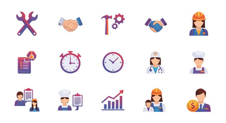 Fototapeta premium Vector Icons Set of Flat Icon Collection for Business Labor and Professional Occupations. EPS Editable