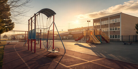 Fototapeta premium Morning playtime adventure school playground photography urban environment wide angle childhood joy