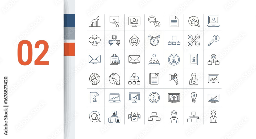 Poster vector icons set of modern business and technology thin line icon set for web and presentation desig