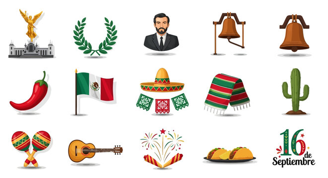 Vector Icons Set of Mexican Independence Day Vector Icon and Symbol Set. EPS Editable
