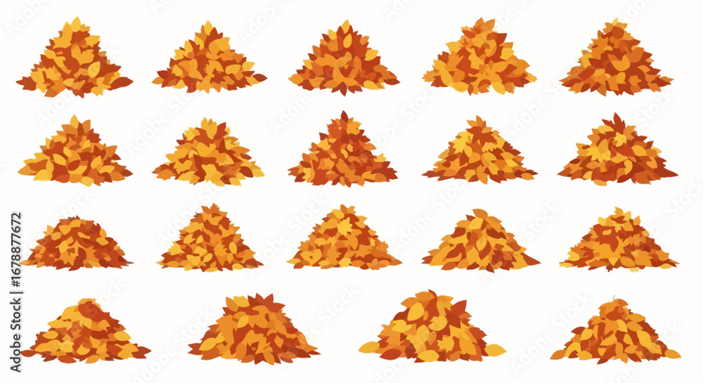 Poster vector icons set of set of colorful autumn leaf piles in various shapes and sizes cartoon vector ill
