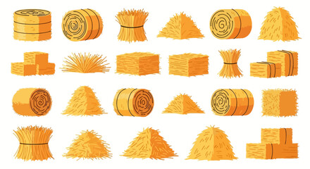Vector Icons Set of Set of cartoon hay bales haystacks and sheaves vector illustration. EPS Editable