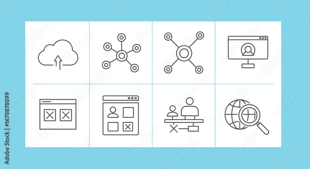 Poster vector icons set of technology and business process linear icon set. eps editable
