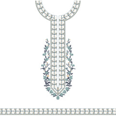 Isolated asian embroidery ethnic all over neckline embroidery design for digital and textile print on fabric