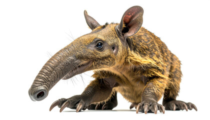 Tamandua anteater crawling on ground with long snout and sharp claws isolated