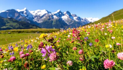 Wildflowers bloom meadow.