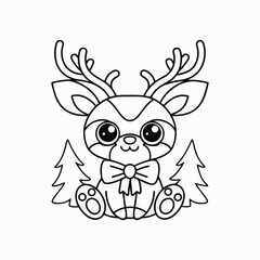 Cute Reindeer Coloring Page Outline Vector Illustration