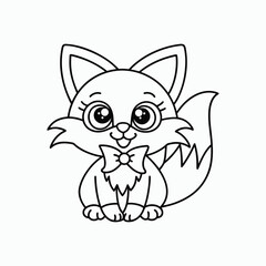 Cute Fox Coloring Page Kids Outline Vector Illustration