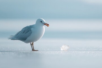 an arctic seagull standing on ice 