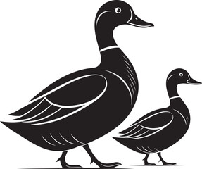 Two ducks walking side by side, parent and child birds