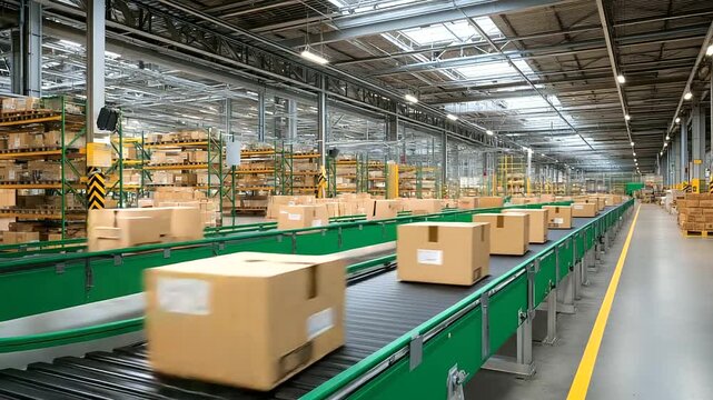 A recent grad sorts packages in a warehouse with boxes stacking conveyors humming and workers shouting orders presented in a busy photo with cardboard textures belt motions