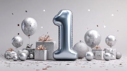 Happy 1th Birthday golden Greeting Background. Festive Celebration Number Decoration. Only the number 1, without inscriptions.