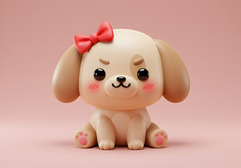 Cute cartoon dog with red bow
