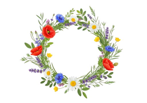 Wildflower wreath isolated on transparent background