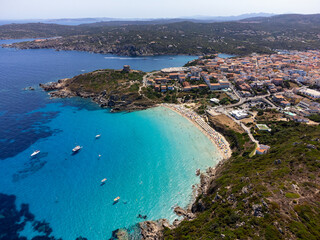 Obraz premium Aerial view of Santa Teresa di Gallura and Rena Bianca beach