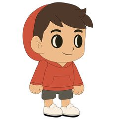 Cute Cartoon Boy in Red Hoodie Character