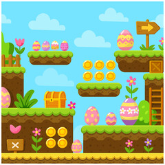 Easter Platformer Game Level Vector Background