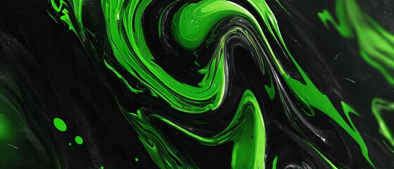Obraz premium Abstract green and black swirling paint texture background