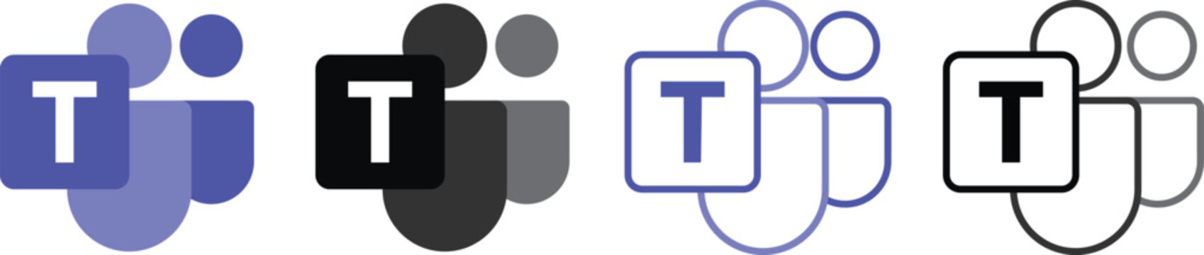 Microsoft Teams logo pack in various styles, including flat, outline, and dark theme icons. Microsoft team vector logotype
