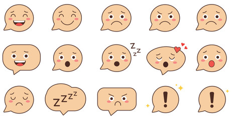 Vector Art Kawaii Speech Bubble Emoticon Set