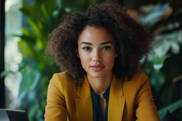 Professional woman hosting a podcast in a modern office, reflecting confidence and authority while broadcasting her message to an audience, Generative AI