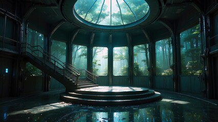 ゲーム背景　未来とゴシックが融合したホール宮殿ステージ