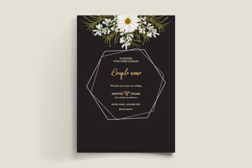 WEDDING INVITATION FRAME WITH FLOWER DECORATIONS AND FRESH LEAVES