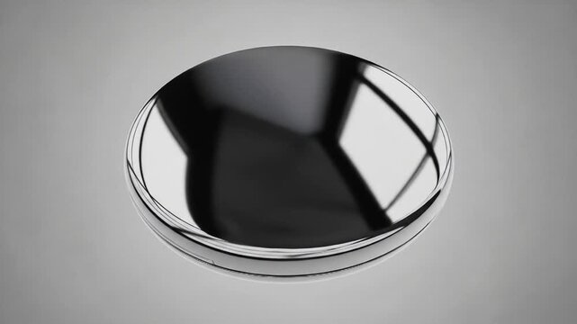 Shiny round object reflecting window light on gray surface