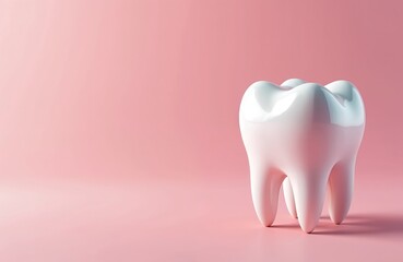 Clean white tooth illustration on pink background. Symbolizes dental health, oral hygiene, and bright smiles. Perfect for dentistry, cosmetic, and wellness advertising.