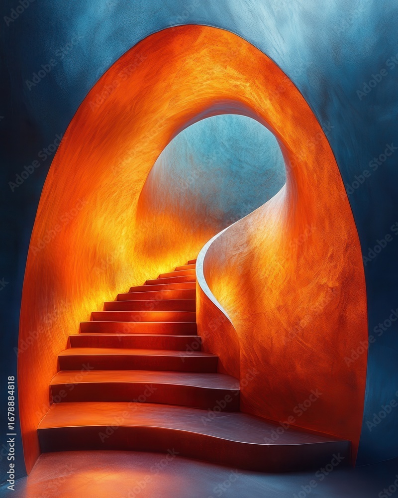 Poster ethereal stairway of light light ethereal staircase abstract architecture curved arch tunnel glowing