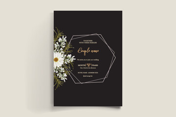 WEDDING INVITATION FRAME WITH FLOWER DECORATIONS AND FRESH LEAVES