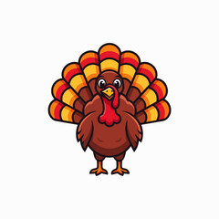 Cute cartoon turkey with colorful fanned tail feathers Thanksgiving celebration