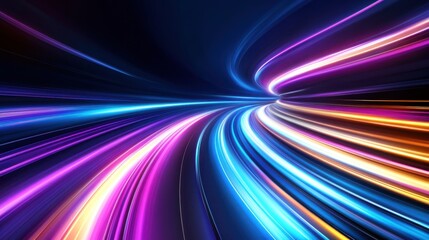 Neon Lights in a Dark Subway Tunnel Scene