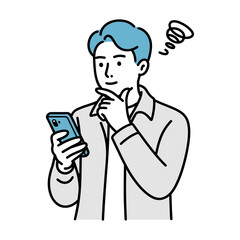 Vector Illustration of Young Man in Casual Clothes Holding Smartphone and Looking Worried, Flat Style Character Isolated on White, Suitable for Technology, Stress or Communication Concepts