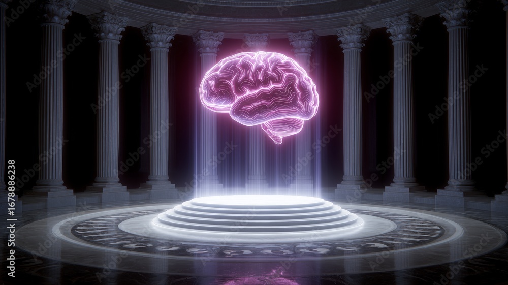 Aufkleber futuristic representation of artificial intelligence in a law-themed digital realm with a glowing br