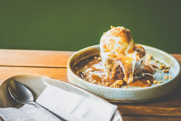 Sticky Toffee Date Pudding, Butterscotch Sauce and Vanilla Ice Cream